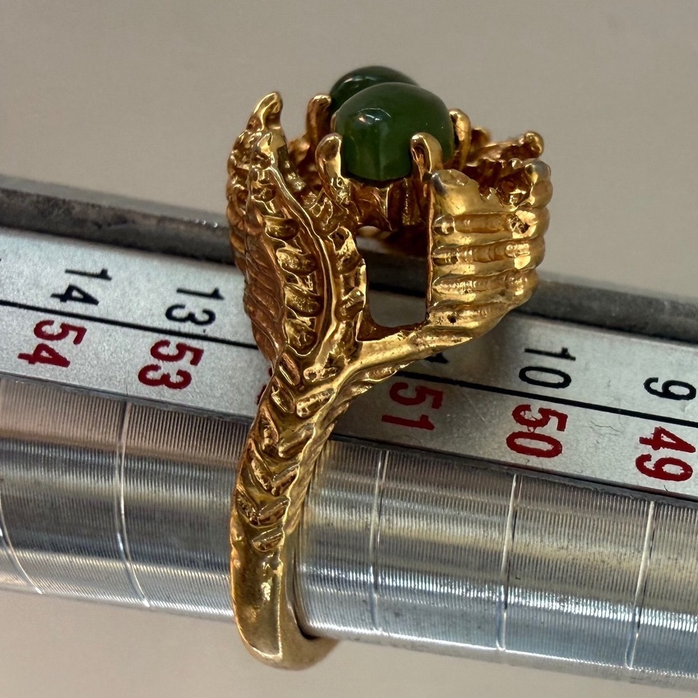Vintage 14kt HGE Gold Green Faux Chalcedony Brutalist Statement Ring Size 6 - Picture 10 of 13